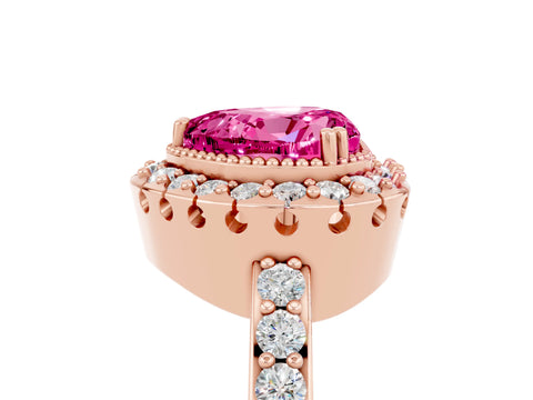 Rose gold Heart Cut Diamond Halo Ring with Pavé Band and Prong Setting_5