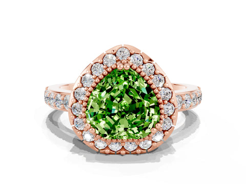 Rose gold Heart Cut Diamond Halo Ring with Pavé Band and Prong Setting