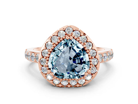 Rose gold Heart Cut Diamond Halo Ring with Pavé Band and Prong Setting