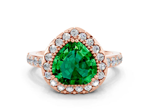 Rose gold Heart Cut Diamond Halo Ring with Pavé Band and Prong Setting