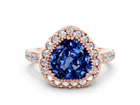 Rose gold Heart Cut Diamond Halo Ring with Pavé Band and Prong Setting