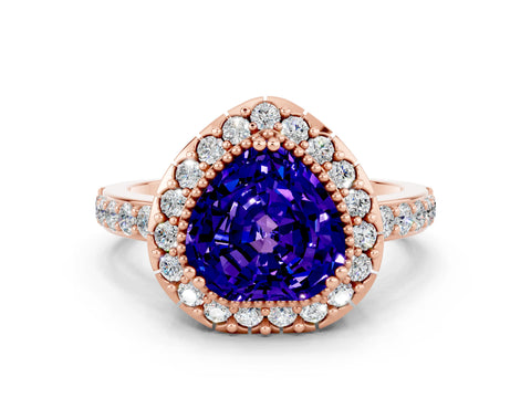 Rose gold Heart Cut Diamond Halo Ring with Pavé Band and Prong Setting
