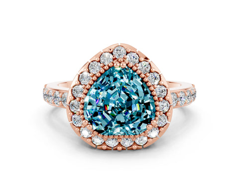 Rose gold Heart Cut Diamond Halo Ring with Pavé Band and Prong Setting
