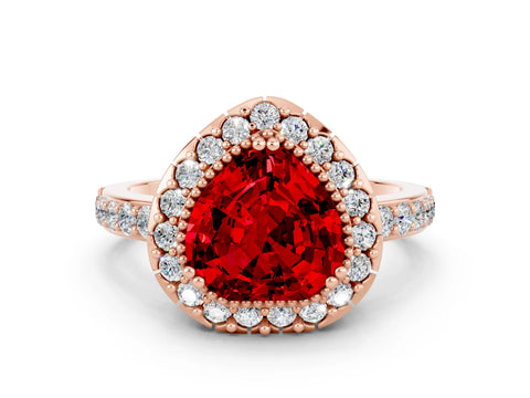 Rose gold Heart Cut Diamond Halo Ring with Pavé Band and Prong Setting