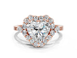 Rose gold Heart Cut Diamond Halo Ring with Pear Side Stones and Prong Setting_57
