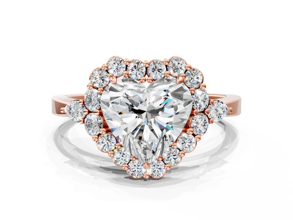 Rose Gold Heart-Shaped Halo Engagement Ring Setting with Pear Accents