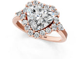 Rose gold Heart Cut Diamond Halo Ring with Pear Side Stones and Prong Setting_58