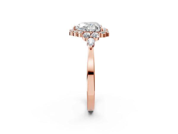 Rose Gold Heart-Shaped Halo Engagement Ring Setting with Pear Accents
