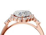 Rose gold Heart Cut Diamond Halo Ring with Pear Side Stones and Prong Setting_61