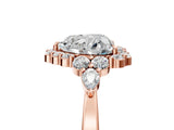 Rose gold Heart Cut Diamond Halo Ring with Pear Side Stones and Prong Setting_62