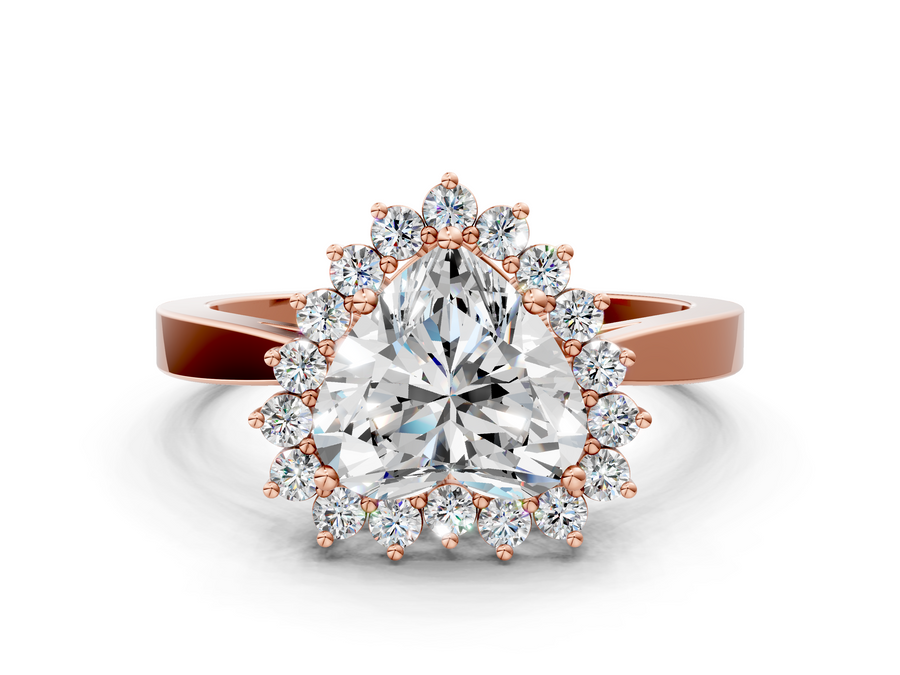 Rose gold Heart Cut Diamond Halo Ring with Round Brilliant Halo and Solitaire Band