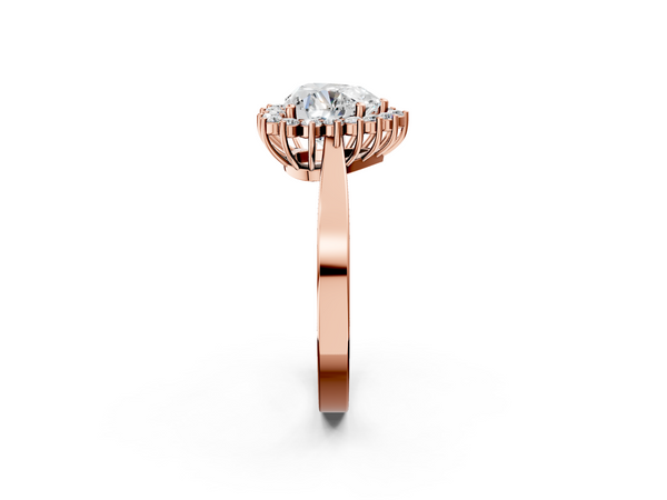 Rose gold Heart Cut Diamond Halo Ring with Round Brilliant Halo and Solitaire Band