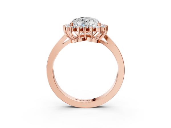 Rose gold Heart Cut Diamond Halo Ring with Round Brilliant Halo and Solitaire Band