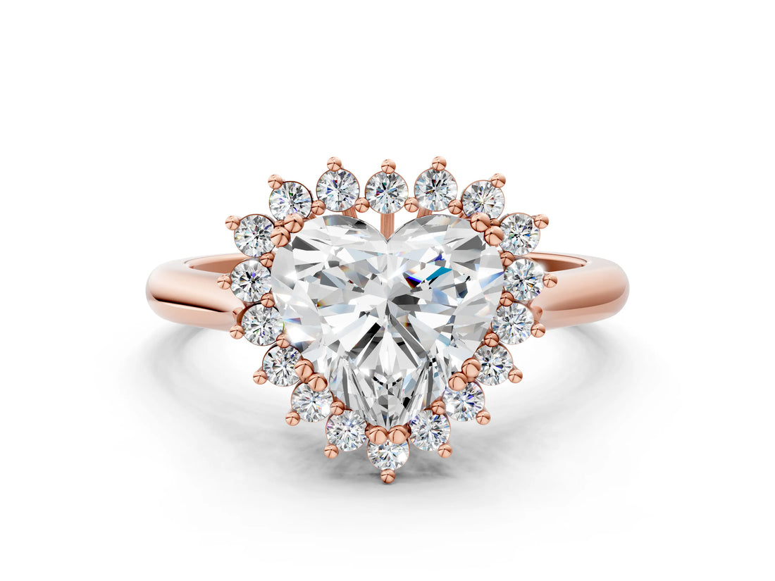 Rose gold Heart Cut Diamond Halo Ring with Solitaire Band and Prong Setting_68