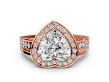 Rose gold Heart Cut Diamond Halo Ring with Split Shank and Bezel Accents and Prong Setting_14