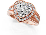 Rose gold Heart Cut Diamond Halo Ring with Split Shank and Bezel Accents and Prong Setting_15
