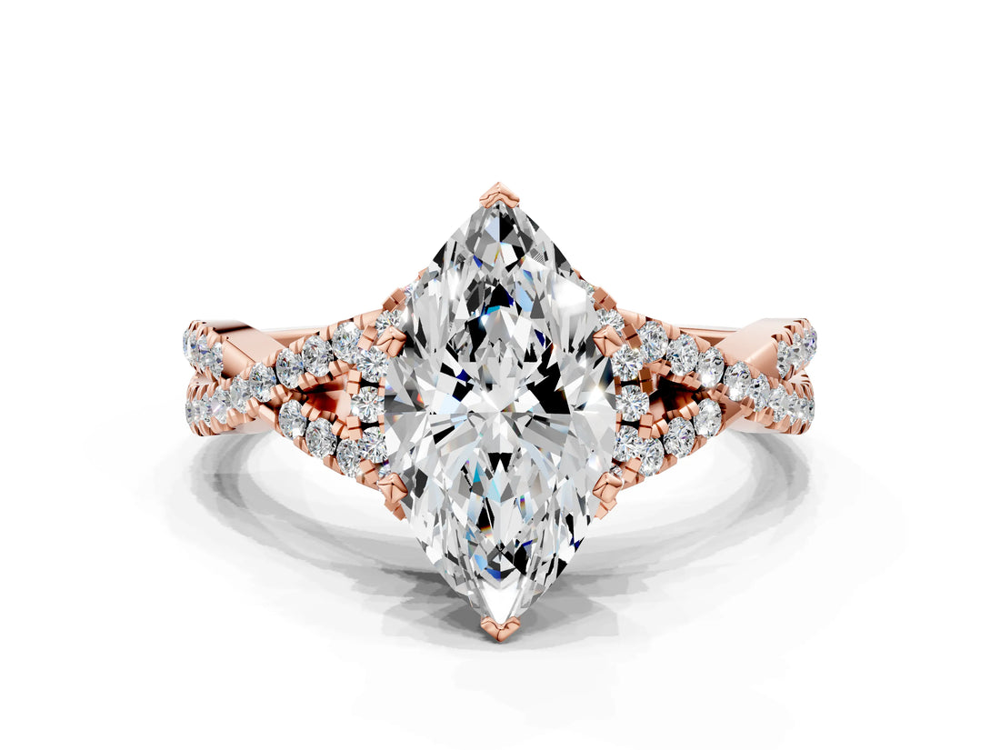 Rose gold Heart Cut Diamond  Halo Twist Band Solitaire Prong Setting Ring_42