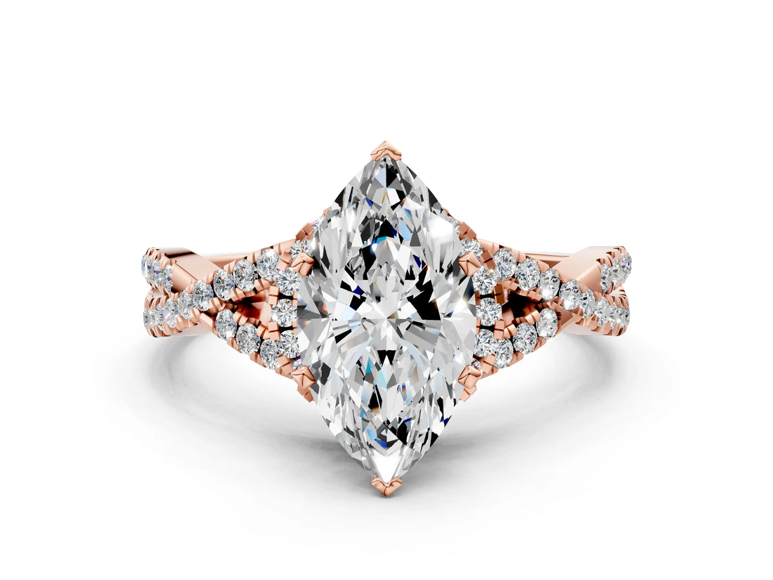Rose gold Heart Cut Diamond  Halo Twist Band Solitaire Prong Setting Ring_73