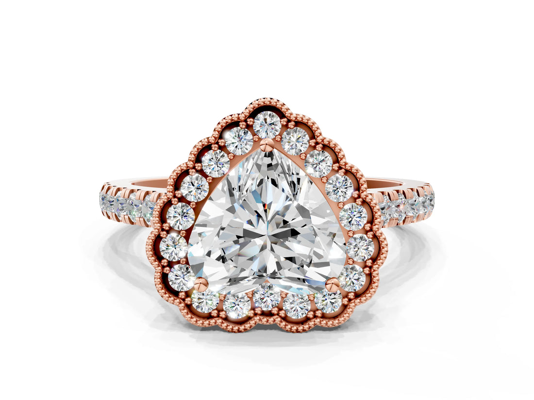 Rose gold Heart Cut Diamond Milgrain Floral Halo Engagement Ring with Pavé Band_21