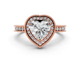 Rose gold Heart Cut Diamond Milgrain Halo Engagement Ring with Round Pavé Band and Prong Setting_25