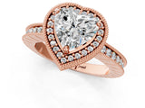Rose gold Heart Cut Diamond Milgrain Halo Engagement Ring with Round Pavé Band and Prong Setting_26