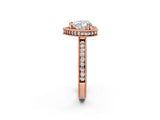 Rose gold Heart Cut Diamond Milgrain Halo Engagement Ring with Round Pavé Band and Prong Setting_27