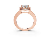 Rose gold Heart Cut Diamond Milgrain Halo Engagement Ring with Round Pavé Band and Prong Setting_28