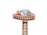 Rose gold Heart Cut Diamond Milgrain Halo Engagement Ring with Round Pavé Band and Prong Setting_30