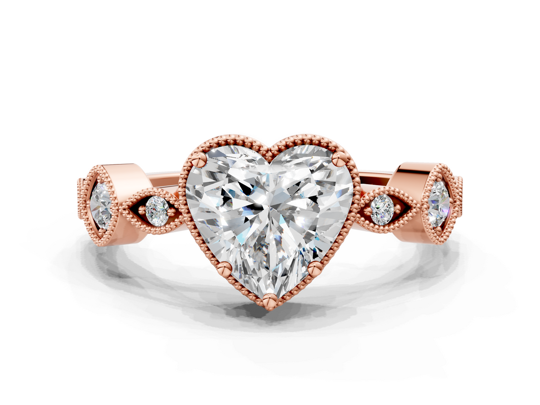 Rose gold Heart Cut Diamond Milgrain Marquise Band with Prong Setting_3