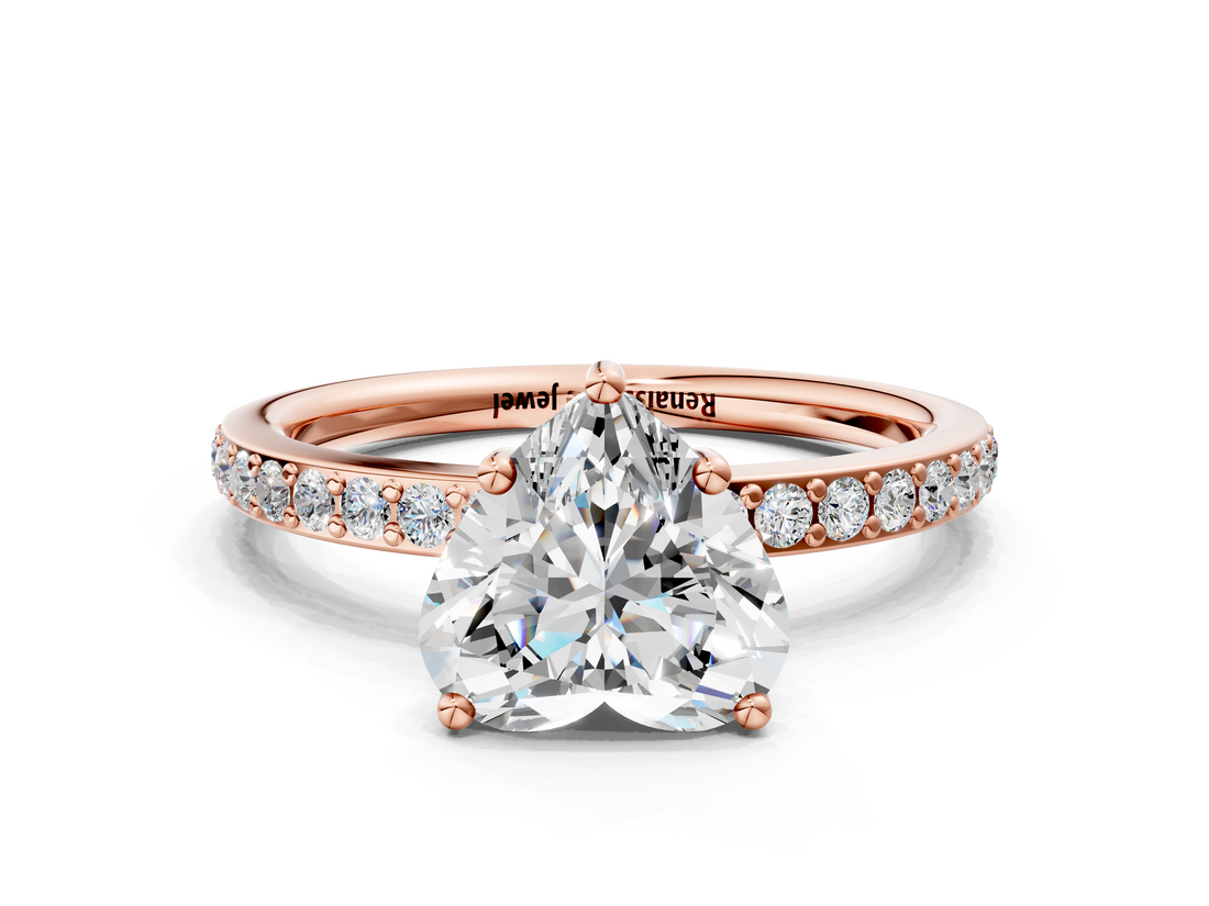 Rose gold Heart Cut Diamond Pavé Band Ring with Four-Prong Setting_35