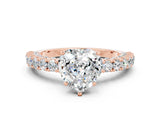 Rose gold Heart Cut Diamond Pavé Band Solitaire Ring with Prong Setting