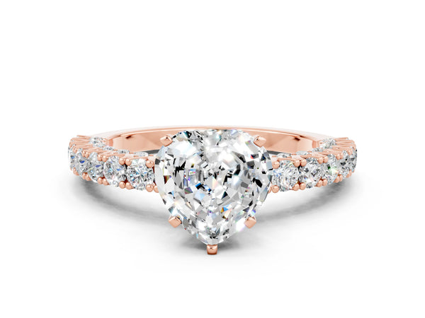 Rose gold Heart Cut Diamond Pavé Band Solitaire Ring with Prong Setting