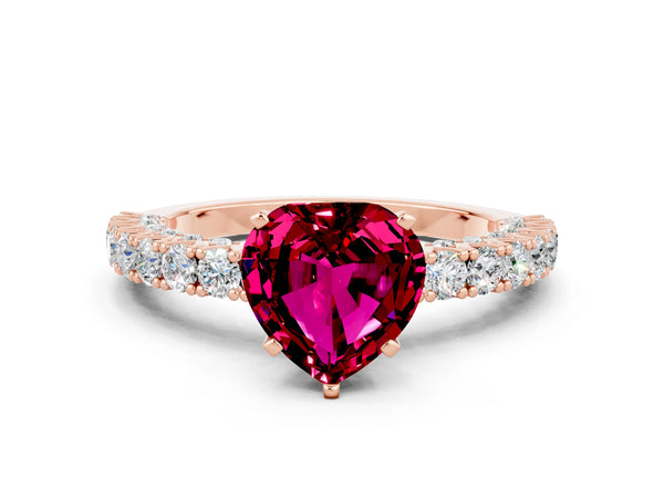 Rose gold Heart Cut Diamond Pavé Band Solitaire Ring with Prong Setting
