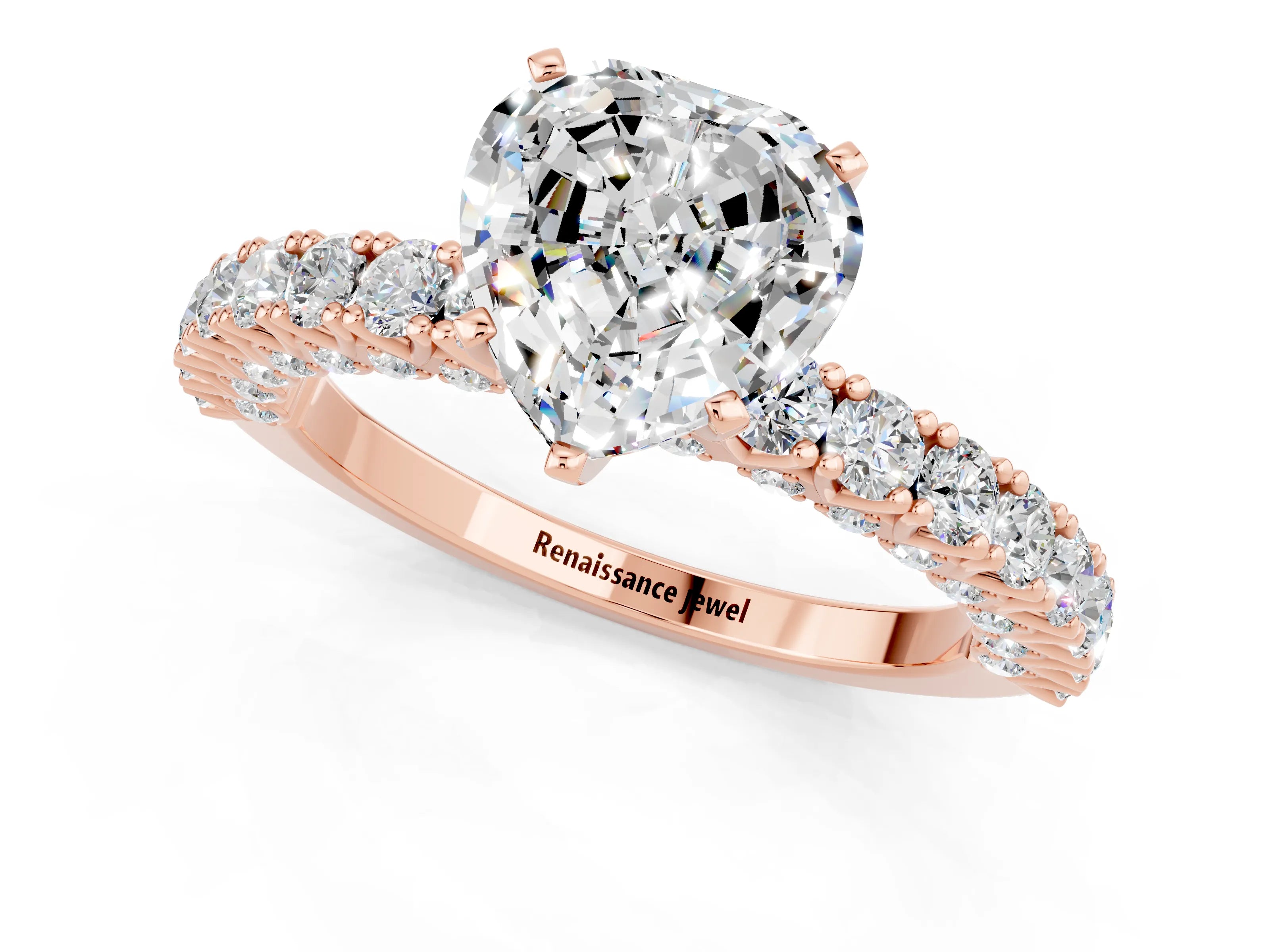 Rose gold Heart Cut Diamond Pavé Band Solitaire Ring with Prong Setting_1