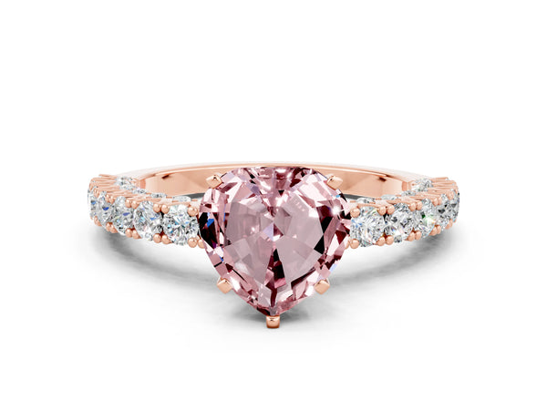 Rose gold Heart Cut Diamond Pavé Band Solitaire Ring with Prong Setting