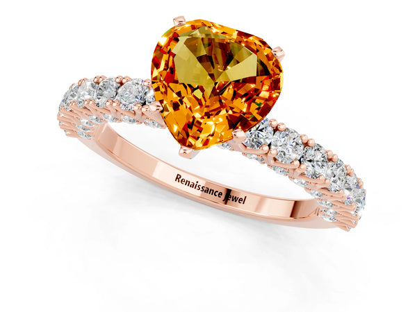 Rose gold Heart Cut Diamond Pavé Band Solitaire Ring with Prong Setting