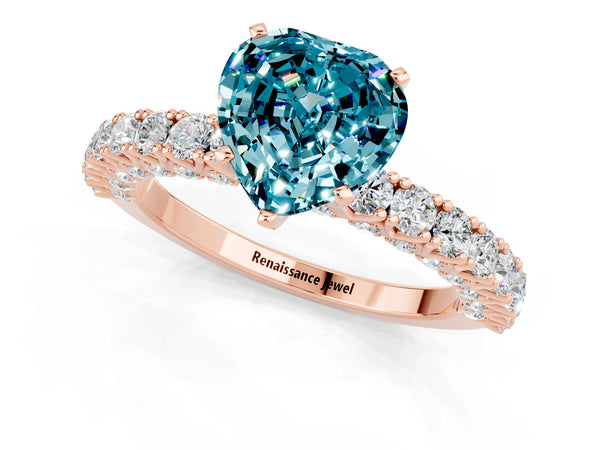 Rose gold Heart Cut Diamond Pavé Band Solitaire Ring with Prong Setting