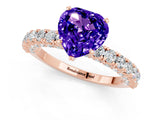 Rose gold Heart Cut Diamond Pavé Band Solitaire Ring with Prong Setting_1