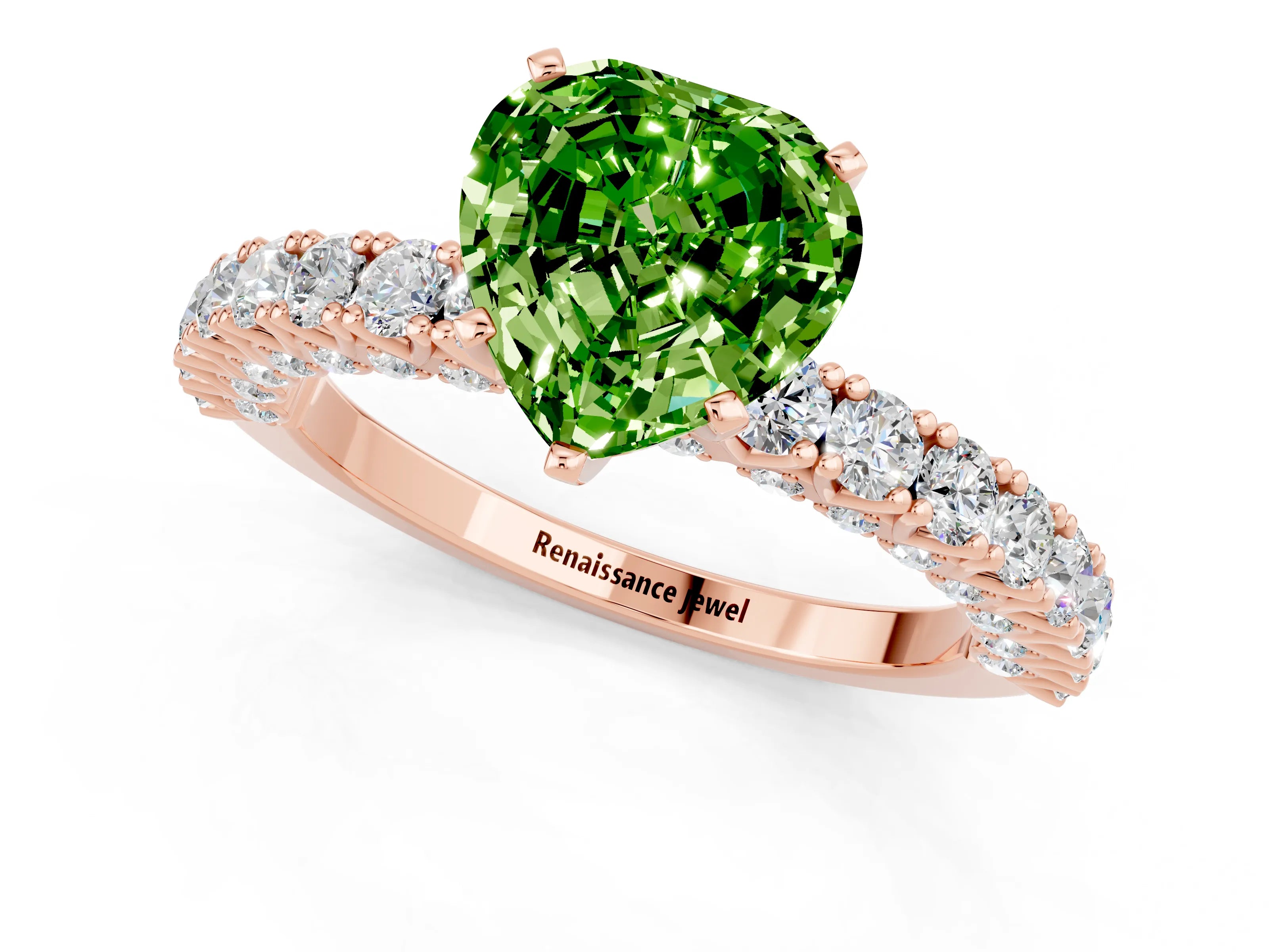 Rose gold Heart Cut Diamond Pavé Band Solitaire Ring with Prong Setting_1