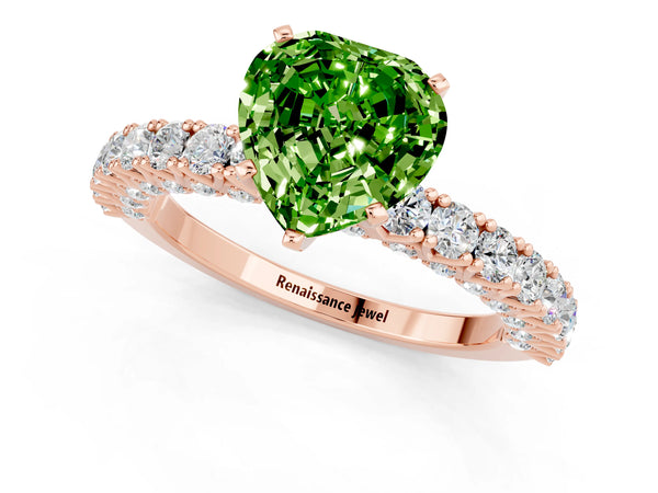 Rose gold Heart Cut Diamond Pavé Band Solitaire Ring with Prong Setting