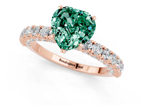 Rose gold Heart Cut Diamond Pavé Band Solitaire Ring with Prong Setting_1