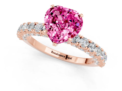 Rose gold Heart Cut Diamond Pavé Band Solitaire Ring with Prong Setting_1
