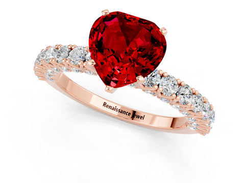 Rose gold Heart Cut Diamond Pavé Band Solitaire Ring with Prong Setting_1