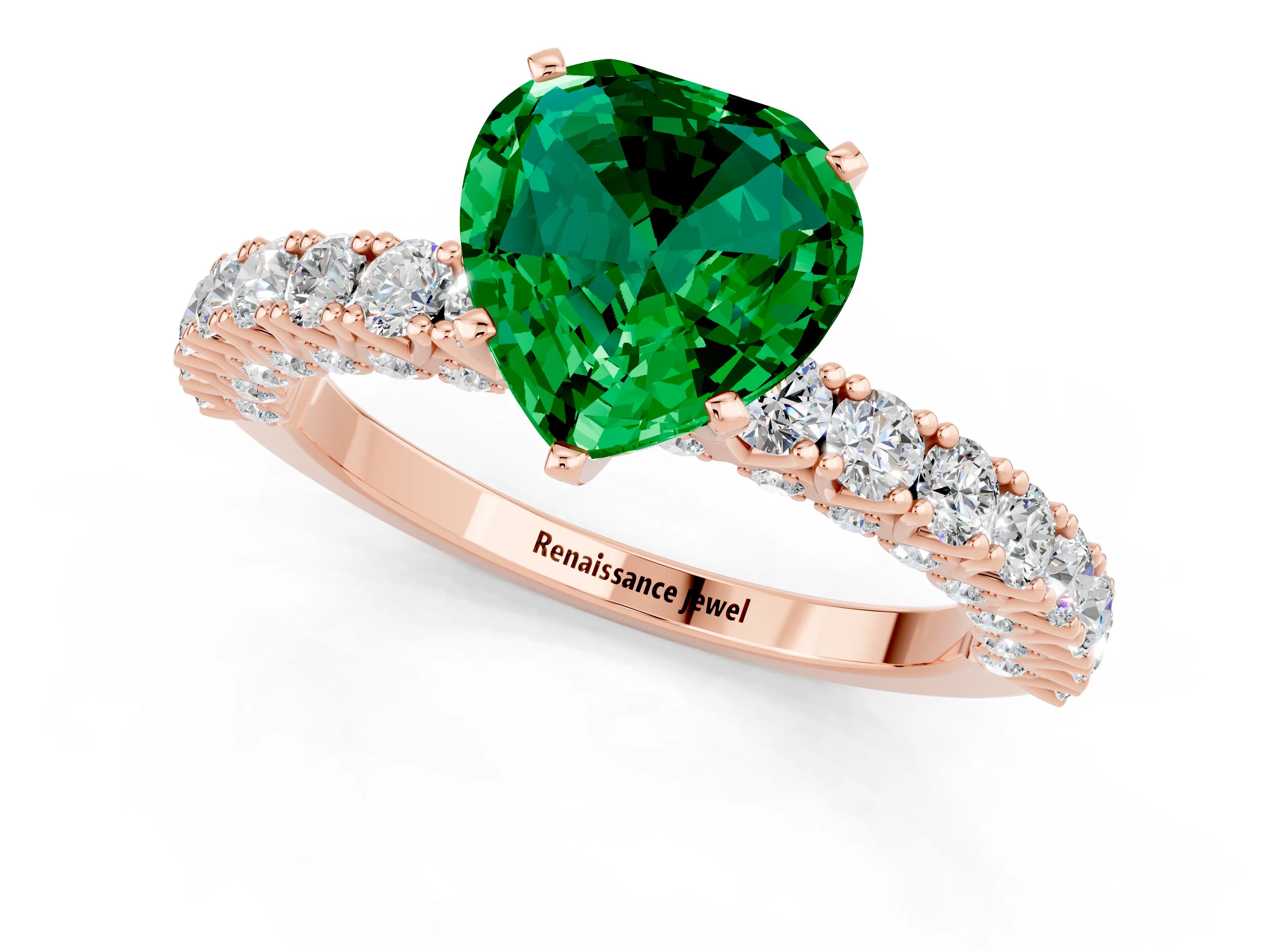 Rose gold Heart Cut Diamond Pavé Band Solitaire Ring with Prong Setting_1