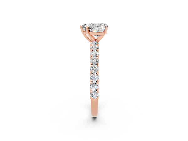 Rose gold Heart Cut Diamond Pavé Band Solitaire Ring with Prong Setting