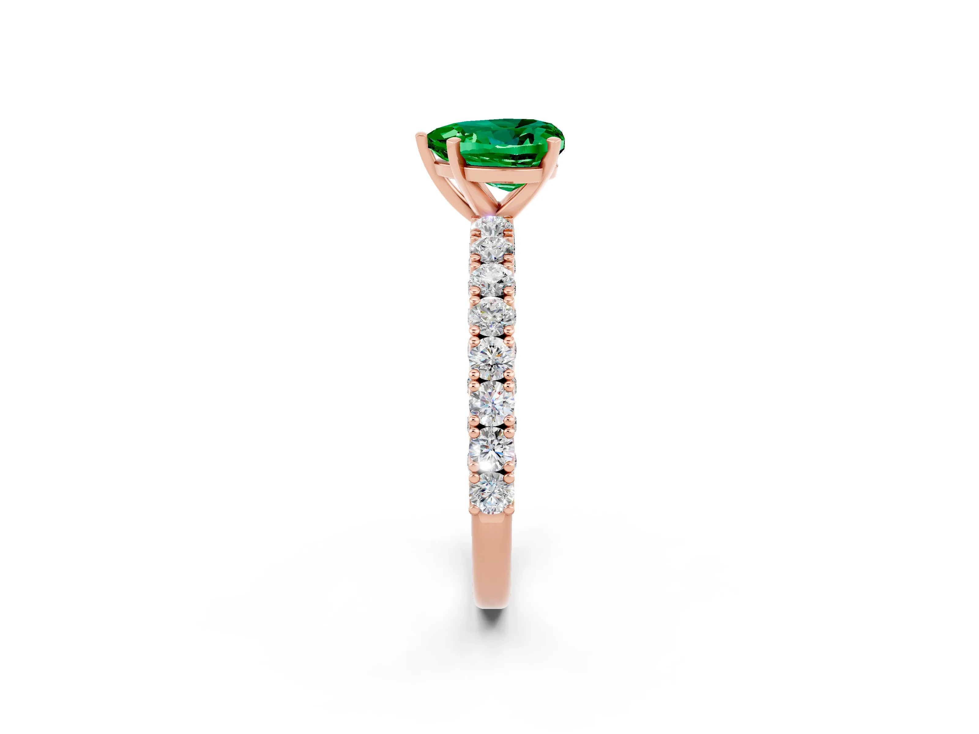 Rose gold Heart Cut Diamond Pavé Band Solitaire Ring with Prong Setting_2