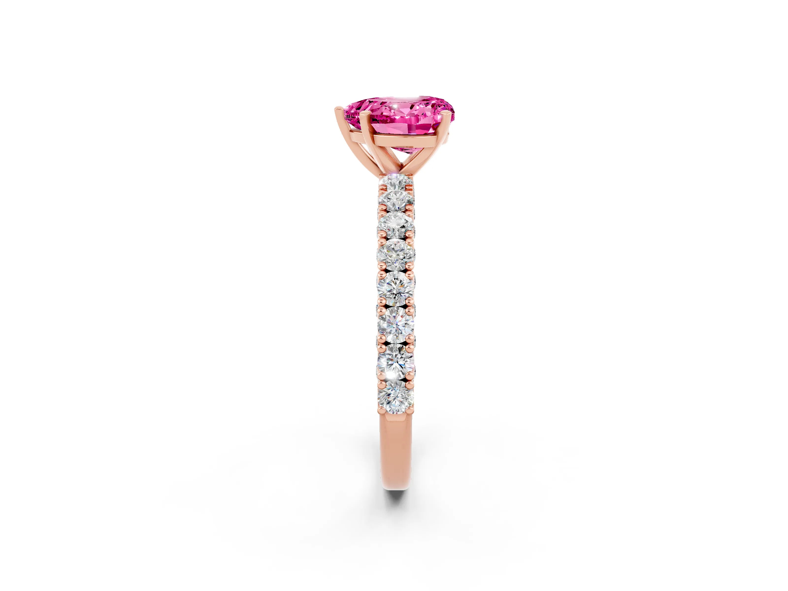 Rose gold Heart Cut Diamond Pavé Band Solitaire Ring with Prong Setting_2