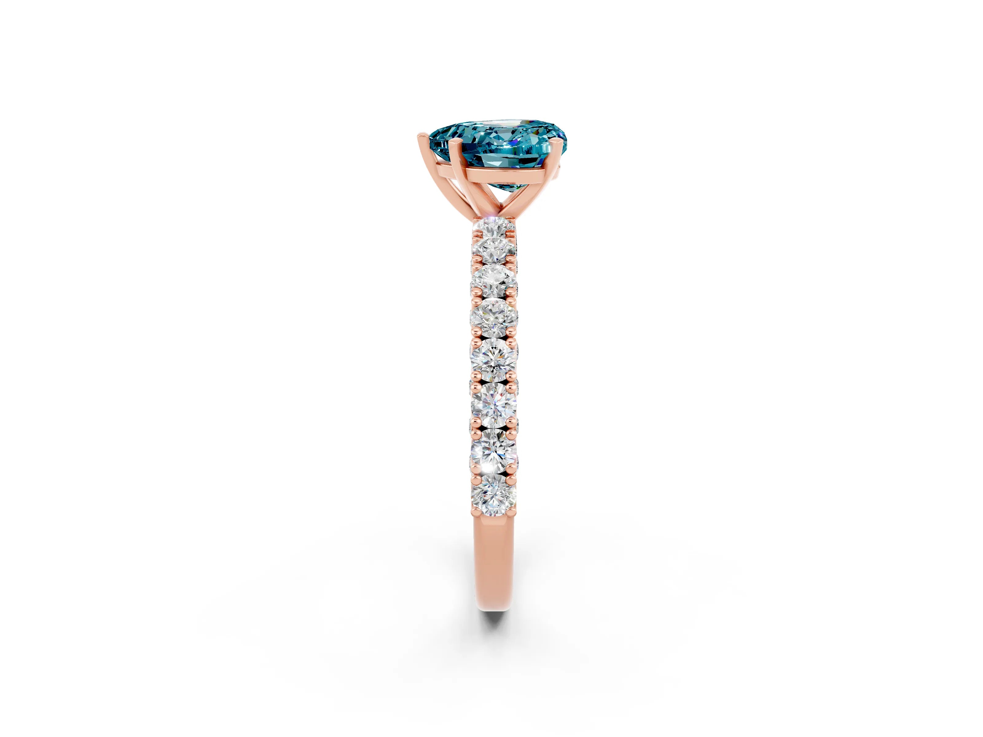 Rose gold Heart Cut Diamond Pavé Band Solitaire Ring with Prong Setting_2