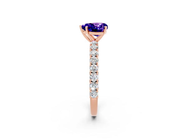 Rose gold Heart Cut Diamond Pavé Band Solitaire Ring with Prong Setting