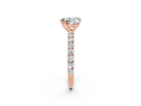 Rose gold Heart Cut Diamond Pavé Band Solitaire Ring with Prong Setting_2